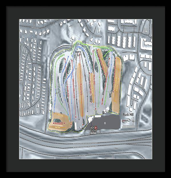 Buck Hill Ski Trail Map - Framed Print - Powderaddicts