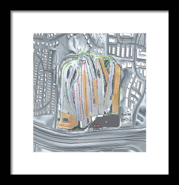 Buck Hill Ski Trail Map - Framed Print - Powderaddicts