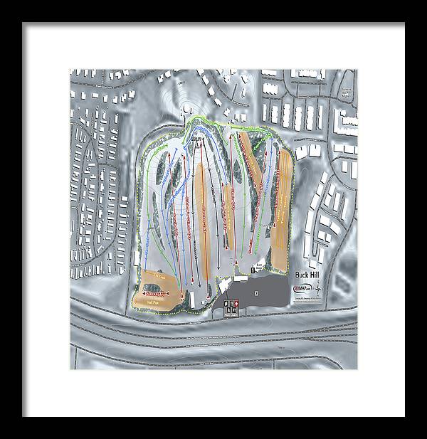 Buck Hill Ski Trail Map - Framed Print - Powderaddicts