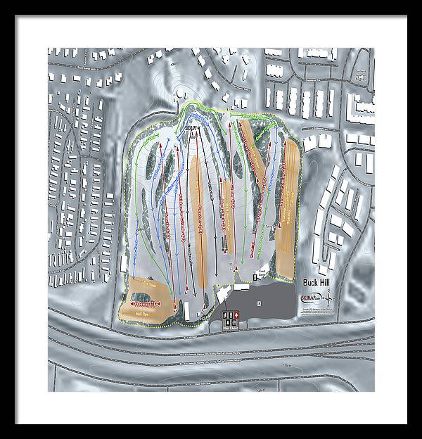 Buck Hill Ski Trail Map - Framed Print - Powderaddicts