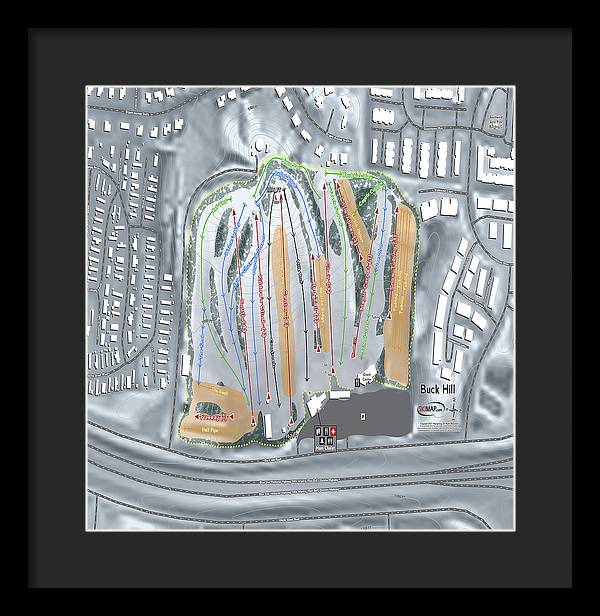 Buck Hill Ski Trail Map - Framed Print - Powderaddicts