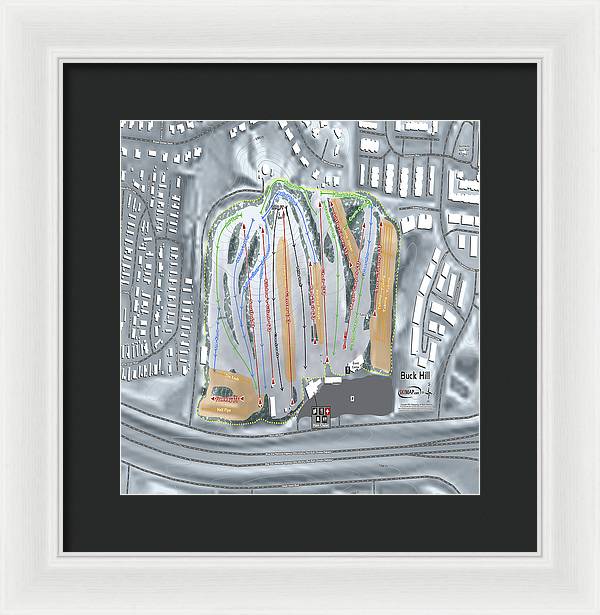 Buck Hill Ski Trail Map - Framed Print - Powderaddicts