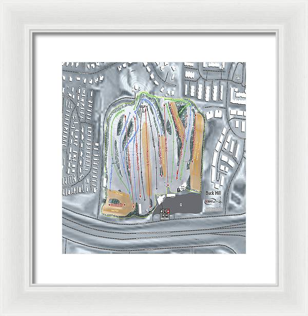 Buck Hill Ski Trail Map - Framed Print - Powderaddicts