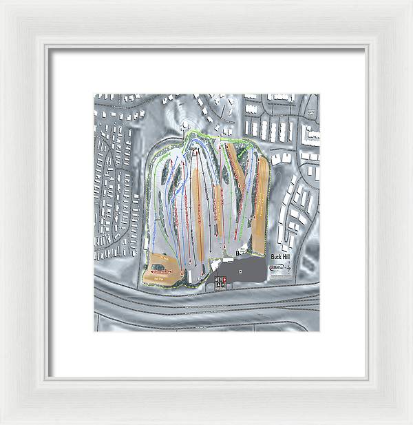 Buck Hill Ski Trail Map - Framed Print - Powderaddicts