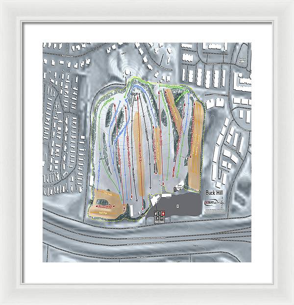 Buck Hill Ski Trail Map - Framed Print - Powderaddicts