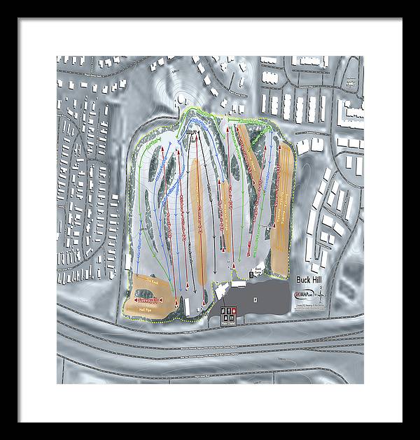 Buck Hill Ski Trail Map - Framed Print - Powderaddicts