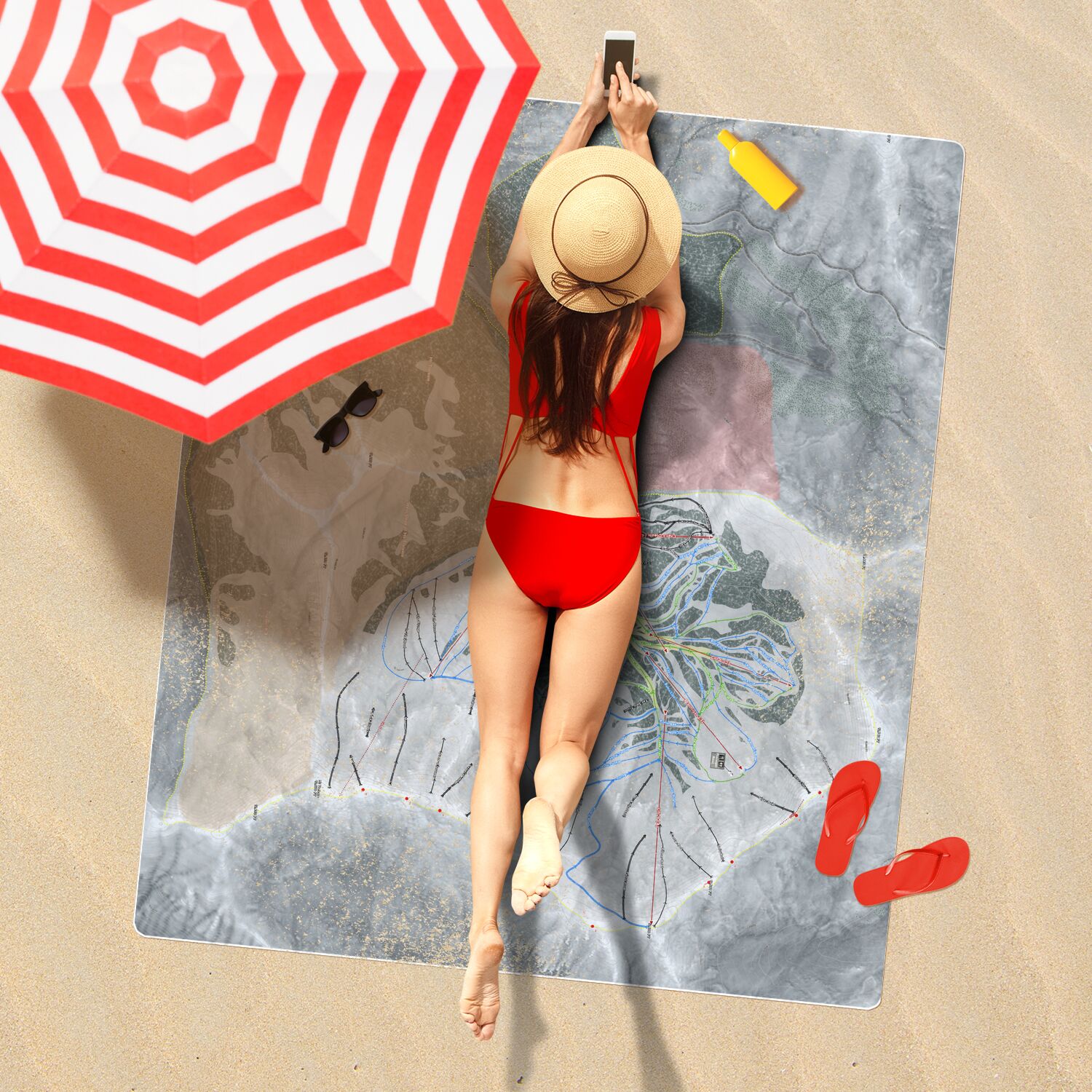 Loveland, Colorado Ski Resort Map Printed Beach Towel - Powderaddicts