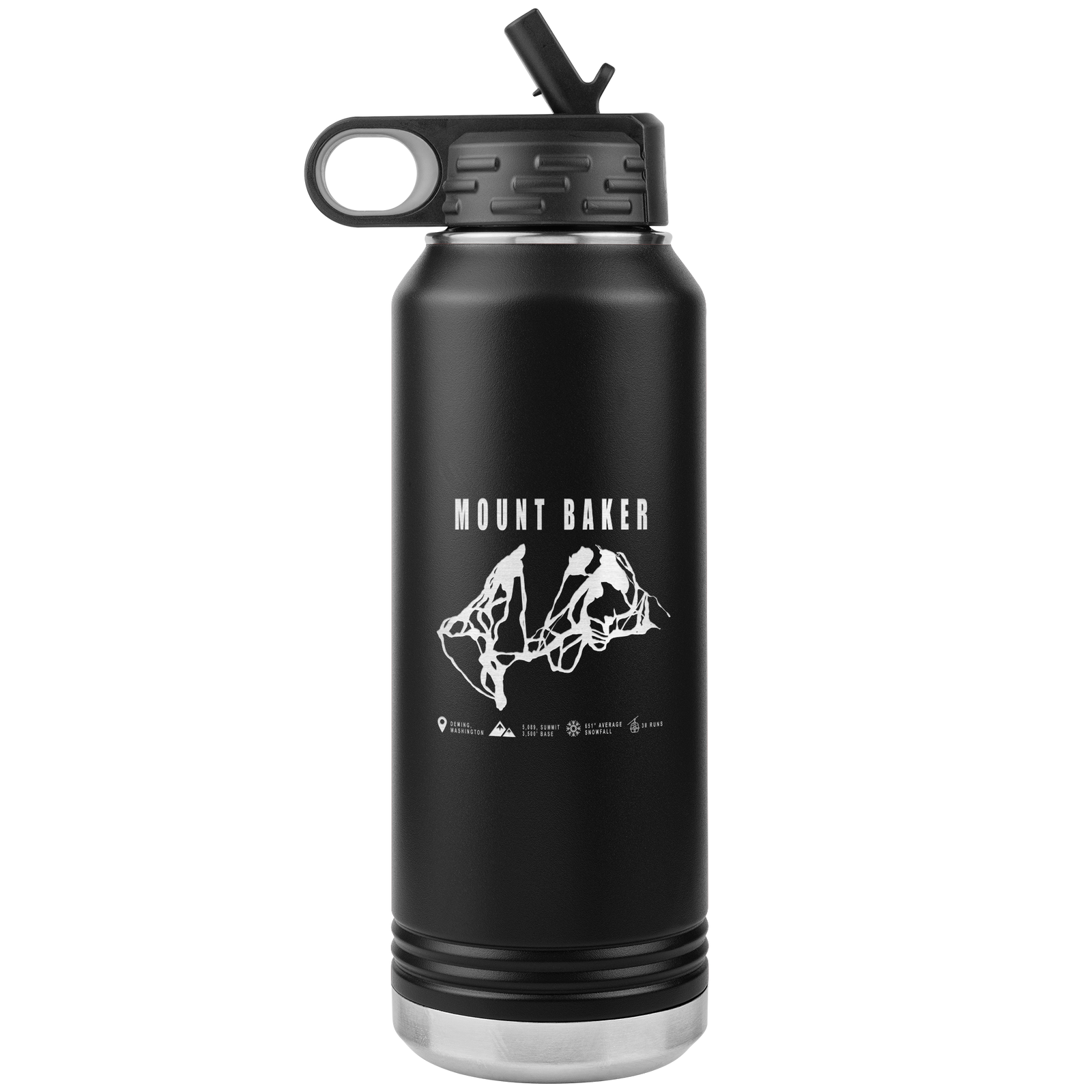 Mount Baker, Washington Ski Trail Map 32oz Water Bottle Tumbler - Powderaddicts
