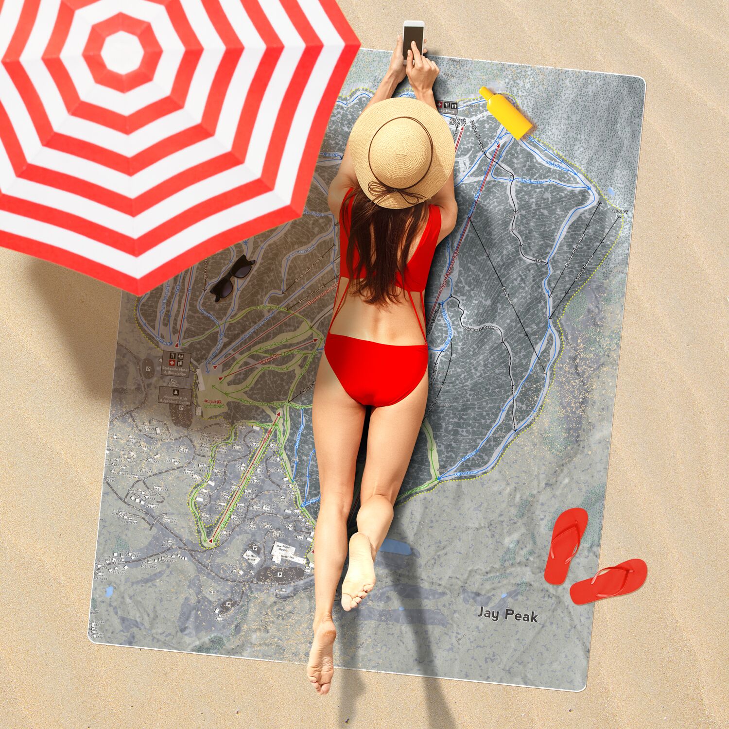 Jay Peak, Vermont Ski Resort Map Printed Beach Towel - Powderaddicts