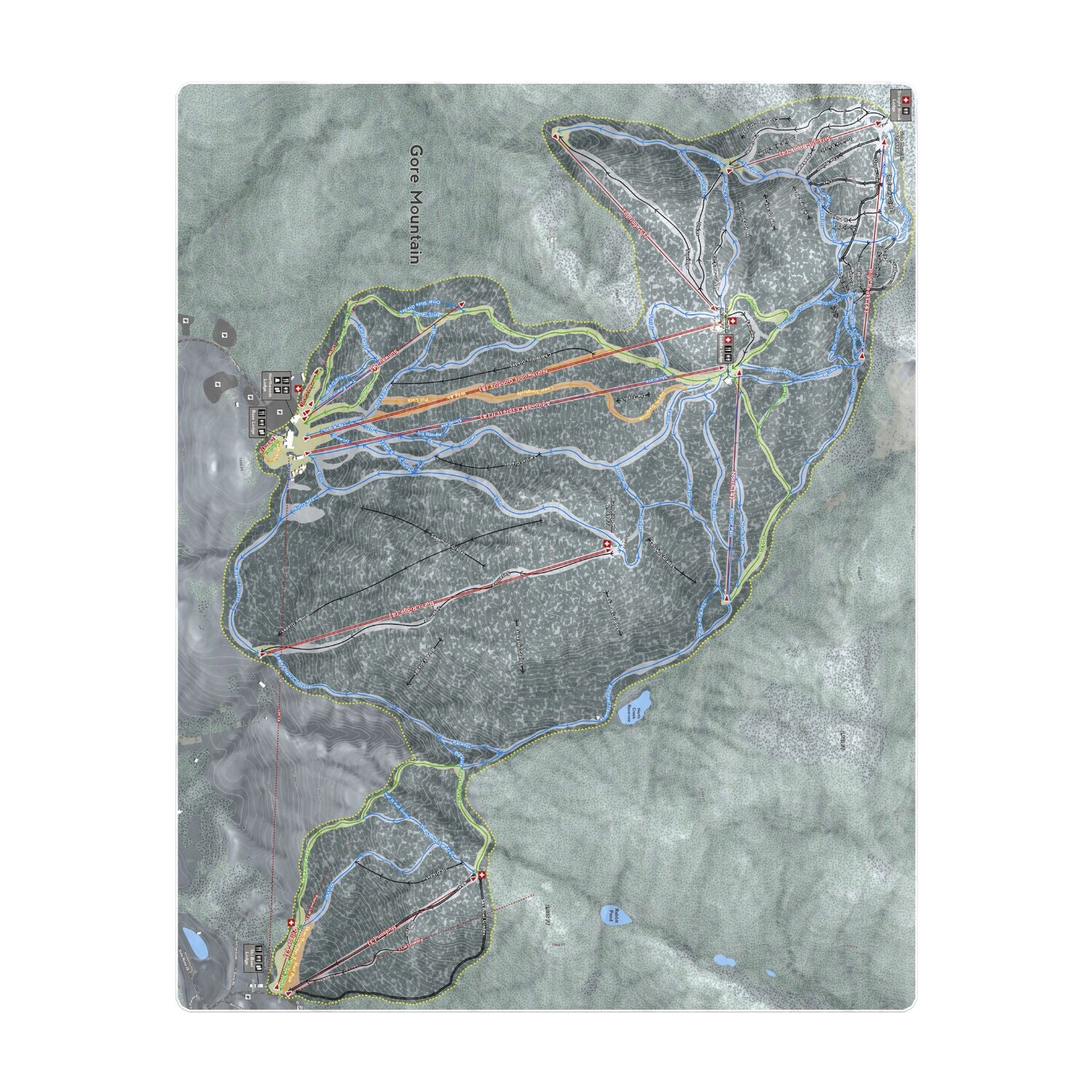 Gore Mountain, New York Ski Resort Map Printed Beach Towel - Powderaddicts