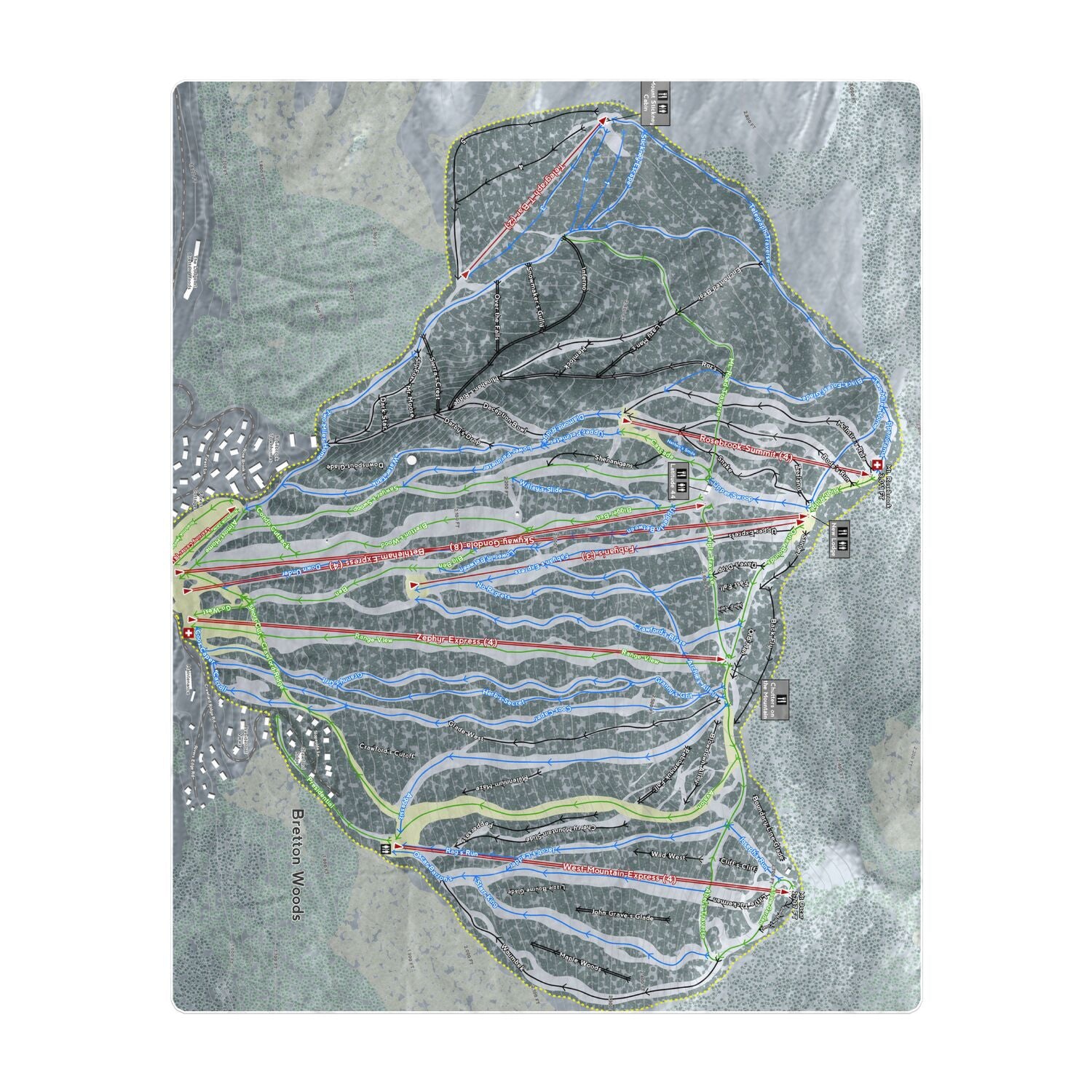 Bretton Woods, New Hampshire Ski Resort Map Printed Beach Towel - Powderaddicts