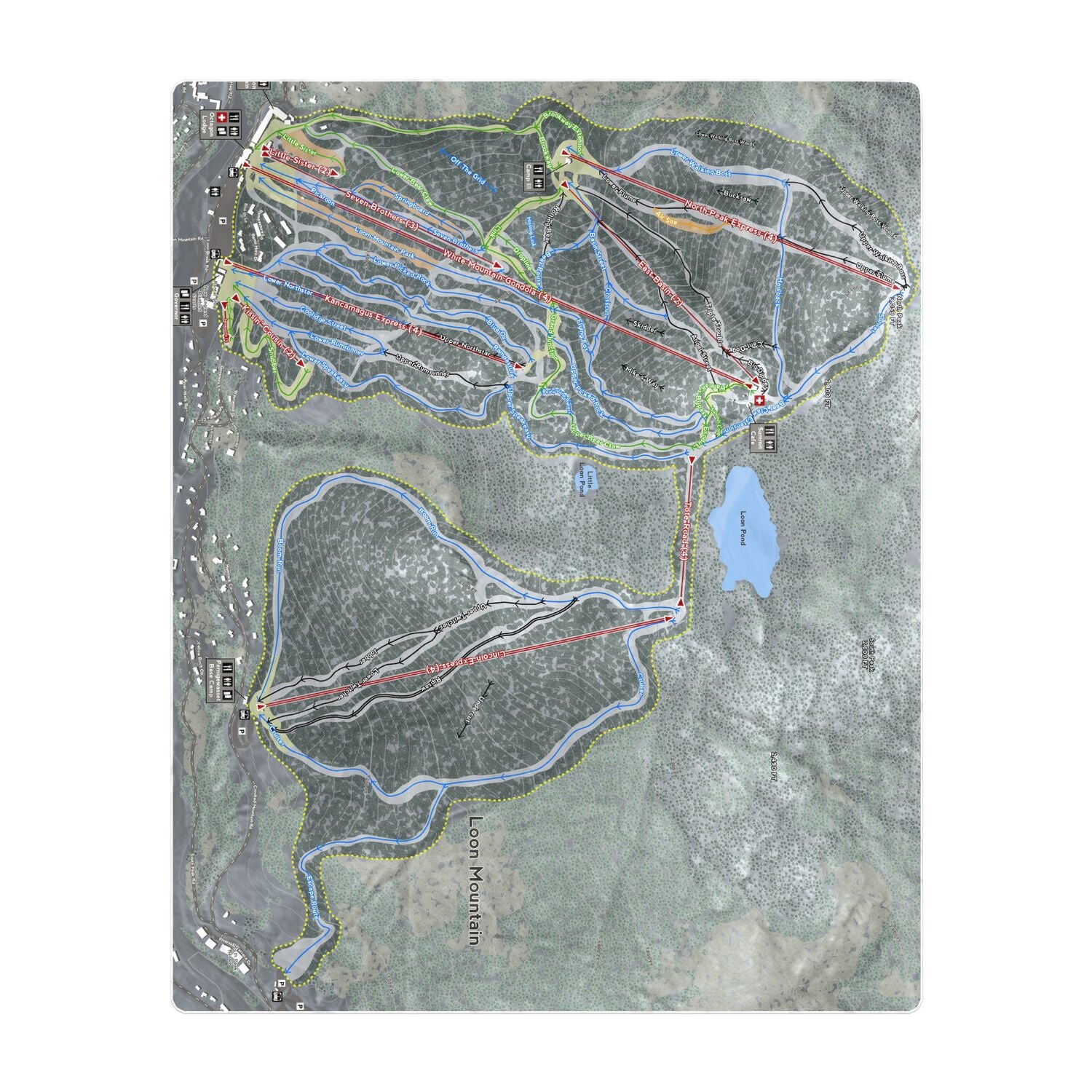 Loon Mountain, New Hampshire Ski Resort Map Printed Beach Towel - Powderaddicts