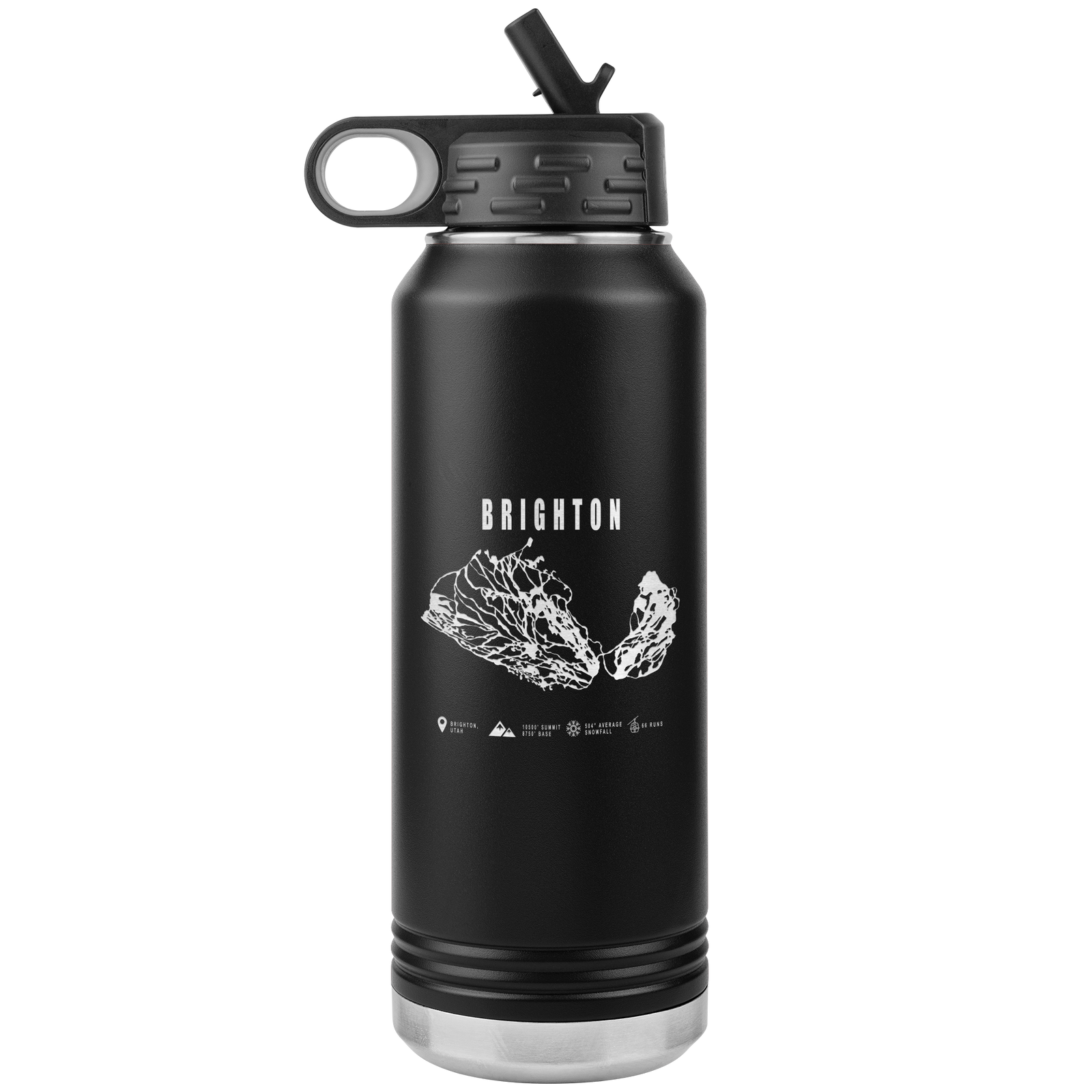 Brighton,Utah Ski Trail Map 32oz Water Bottle Tumbler - Powderaddicts