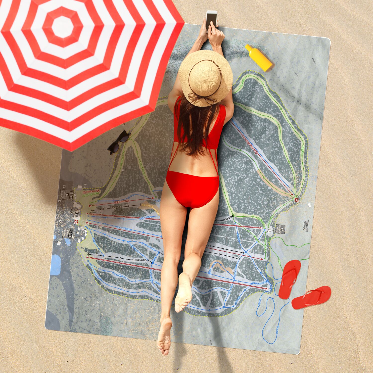 Bristol Mountain, New York Ski Resort Map Printed Beach Towel - Powderaddicts