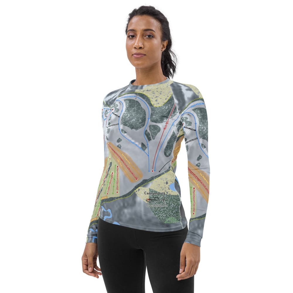 Cannonsburg, Michigan Ski Trail Map Women's Base Layer Top - Powderaddicts