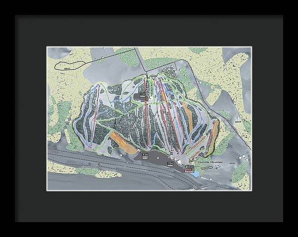 Cascade Mountain Ski Trail Map - Framed Print - Powderaddicts