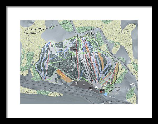 Cascade Mountain Ski Trail Map - Framed Print - Powderaddicts