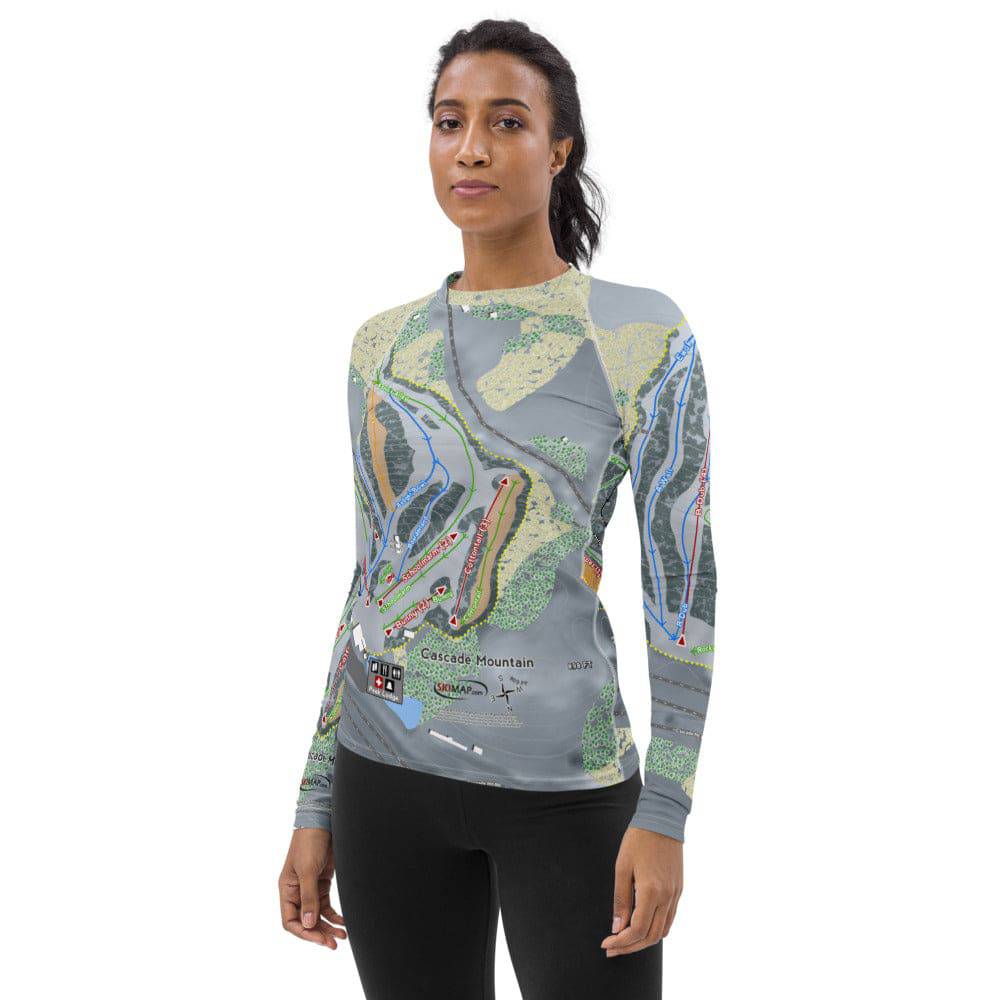 Cascade Mountain, Wisconsin Ski Trail Map Women's Base Layer Top - Powderaddicts