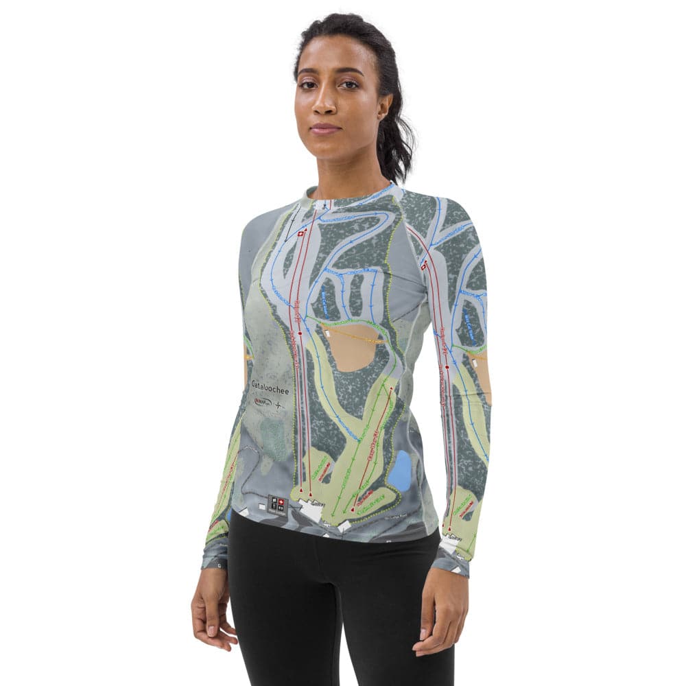 Cataloochee, North Carolina Ski Trail Map Women's Base Layer Top - Powderaddicts