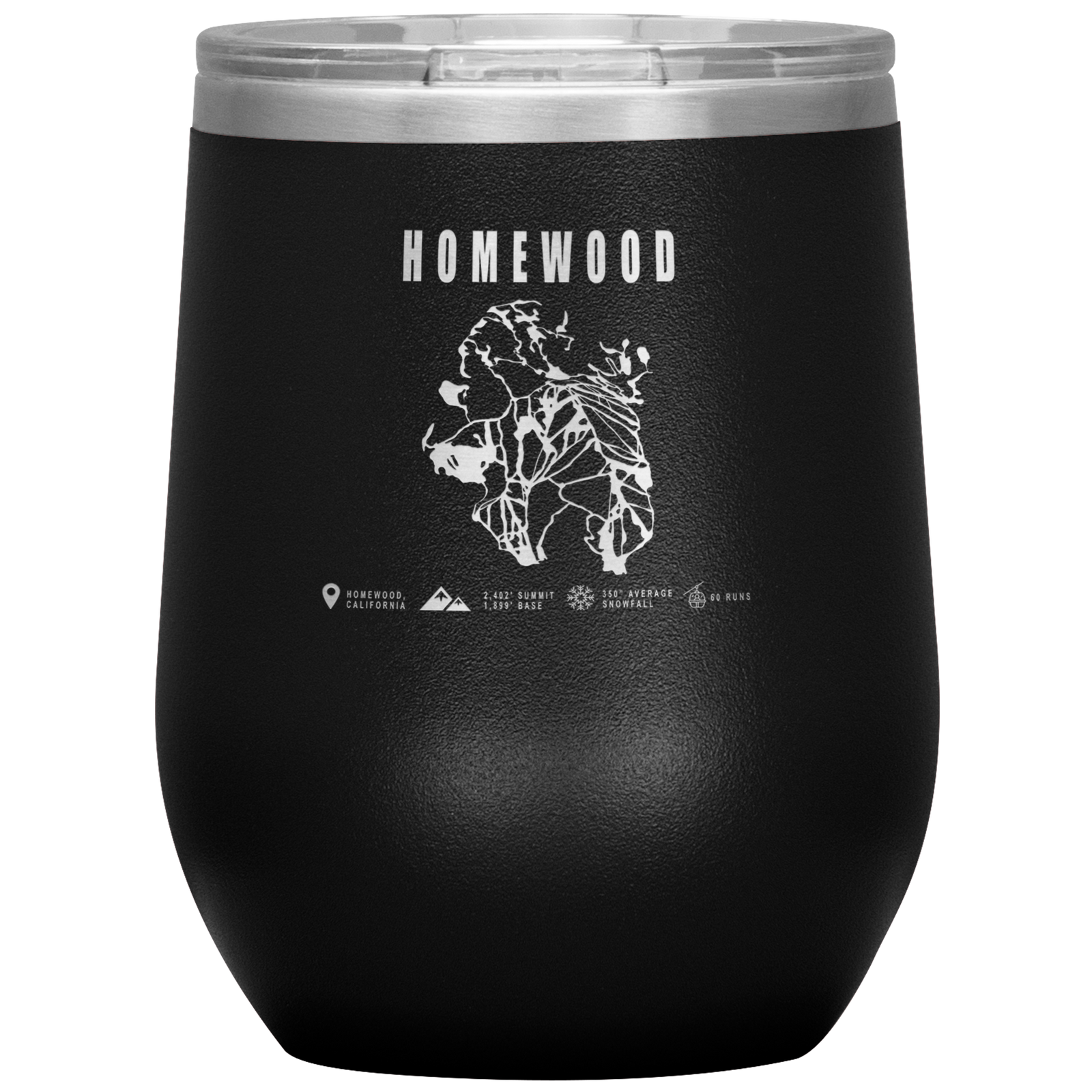 Homewood, California Ski Trail Map Wine 12oz Tumbler - Powderaddicts