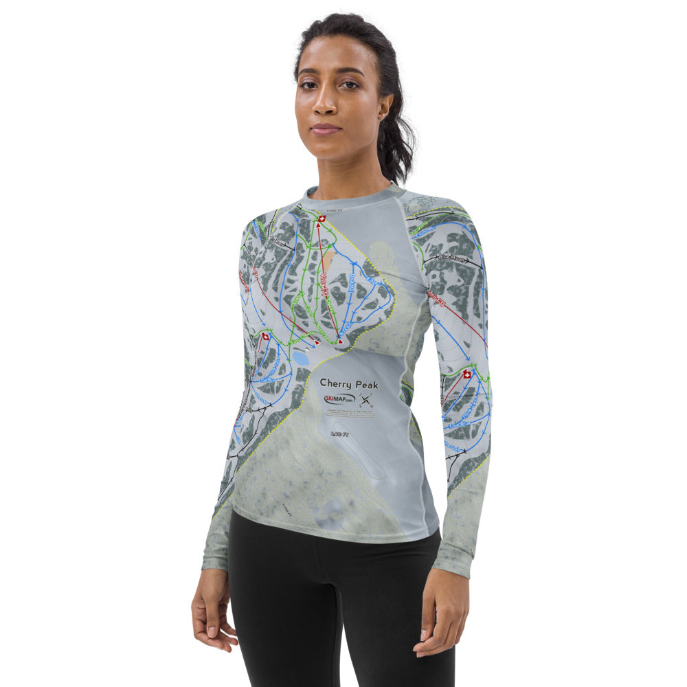 Cherry Peak, Utah Ski Trail Map Women's Base Layer Top - Powderaddicts