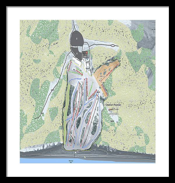 Chestnut Mountain Ski Trail Map - Framed Print - Powderaddicts