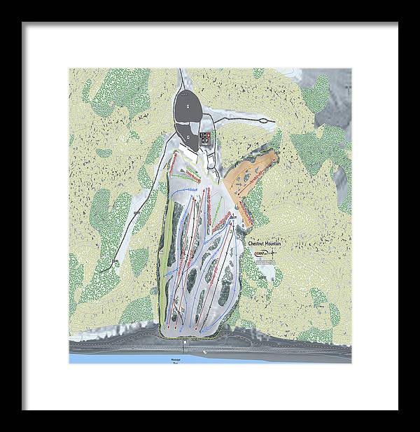 Chestnut Mountain Ski Trail Map - Framed Print - Powderaddicts