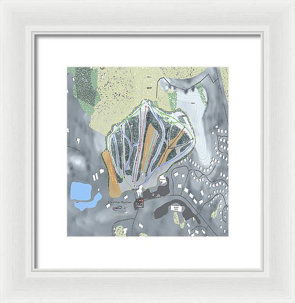 Christmas Mountain Ski Trail Map - Framed Print - Powderaddicts