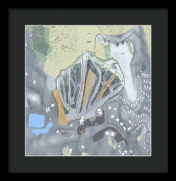 Christmas Mountain Ski Trail Map - Framed Print - Powderaddicts