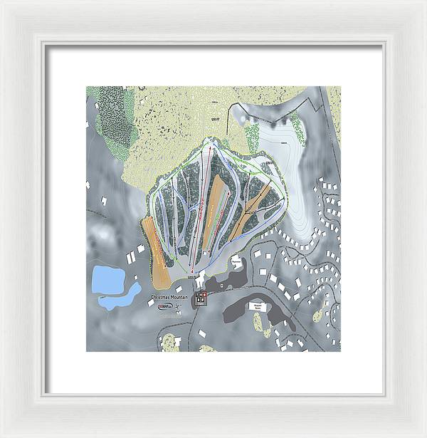 Christmas Mountain Ski Trail Map - Framed Print - Powderaddicts