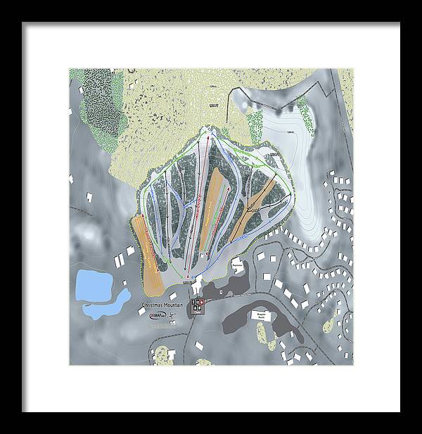 Christmas Mountain Ski Trail Map - Framed Print - Powderaddicts