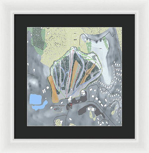 Christmas Mountain Ski Trail Map - Framed Print - Powderaddicts