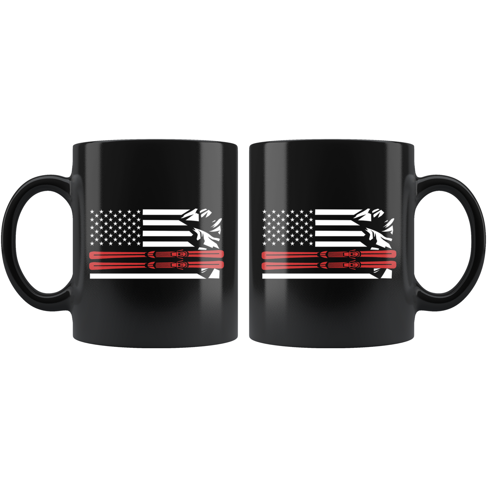 USA Ski Flag Thin Red Line Mugs - Powderaddicts