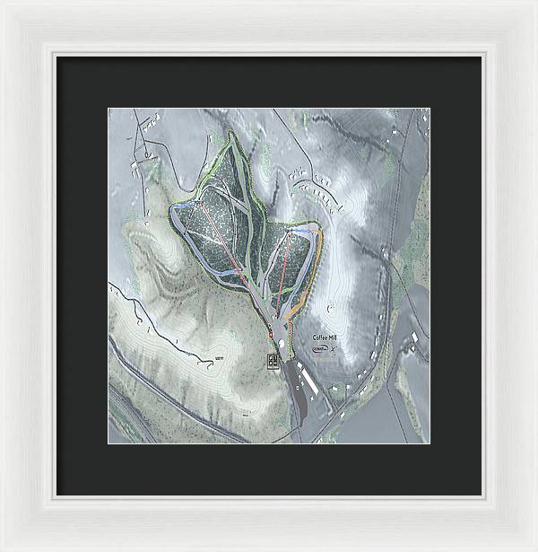 Coffee Mill Ski Trail Map - Framed Print - Powderaddicts