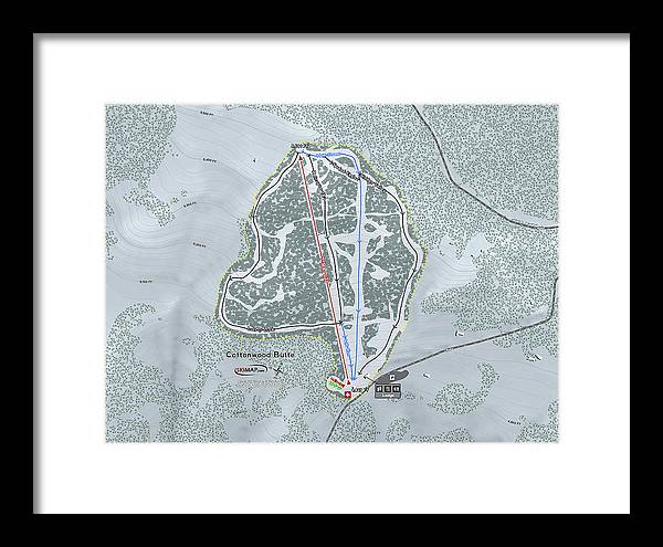 Cottonwood Butte Ski Trail Map - Framed Print - Powderaddicts