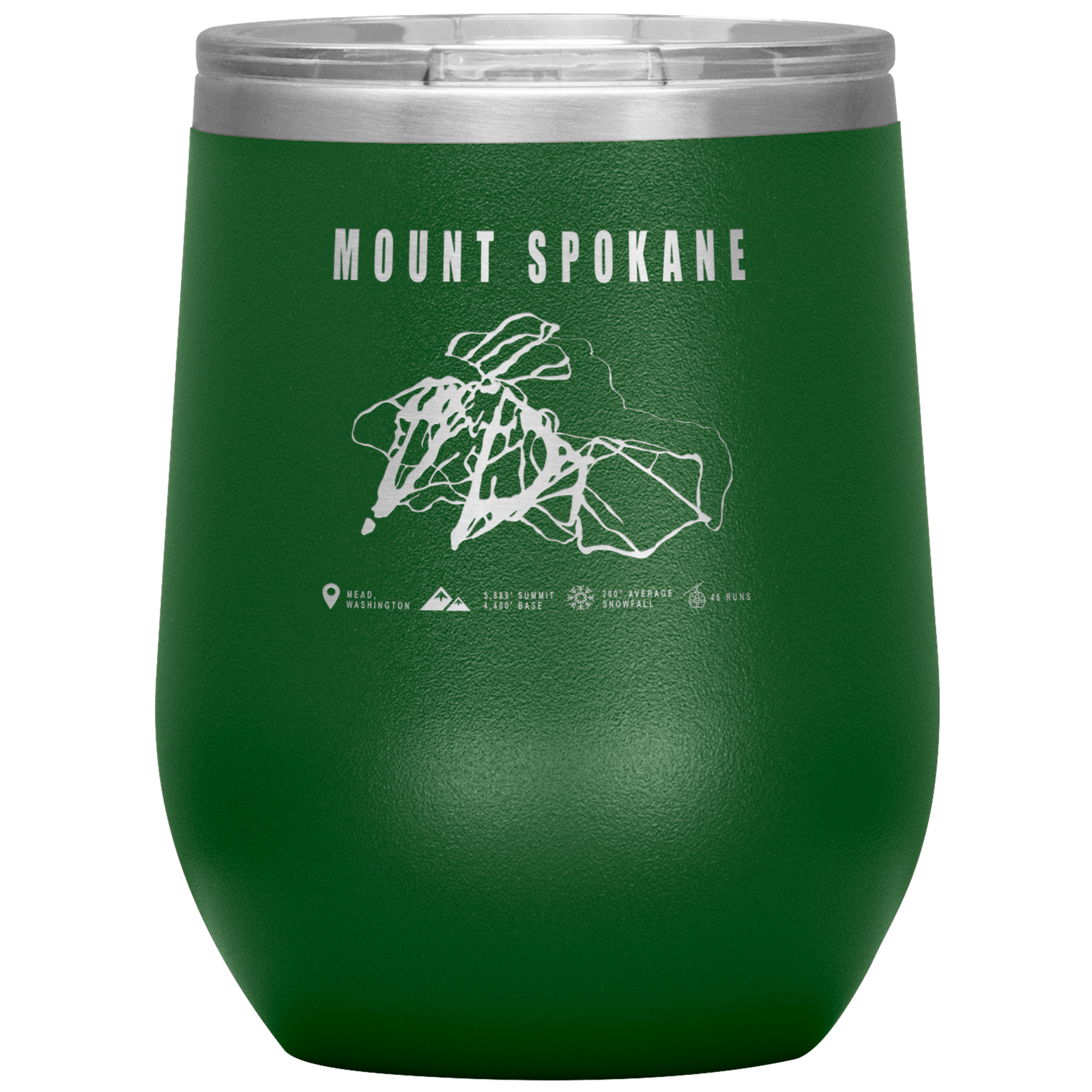 Mount Spokane, Washington Ski Trail Map Wine 12oz Tumbler - Powderaddicts