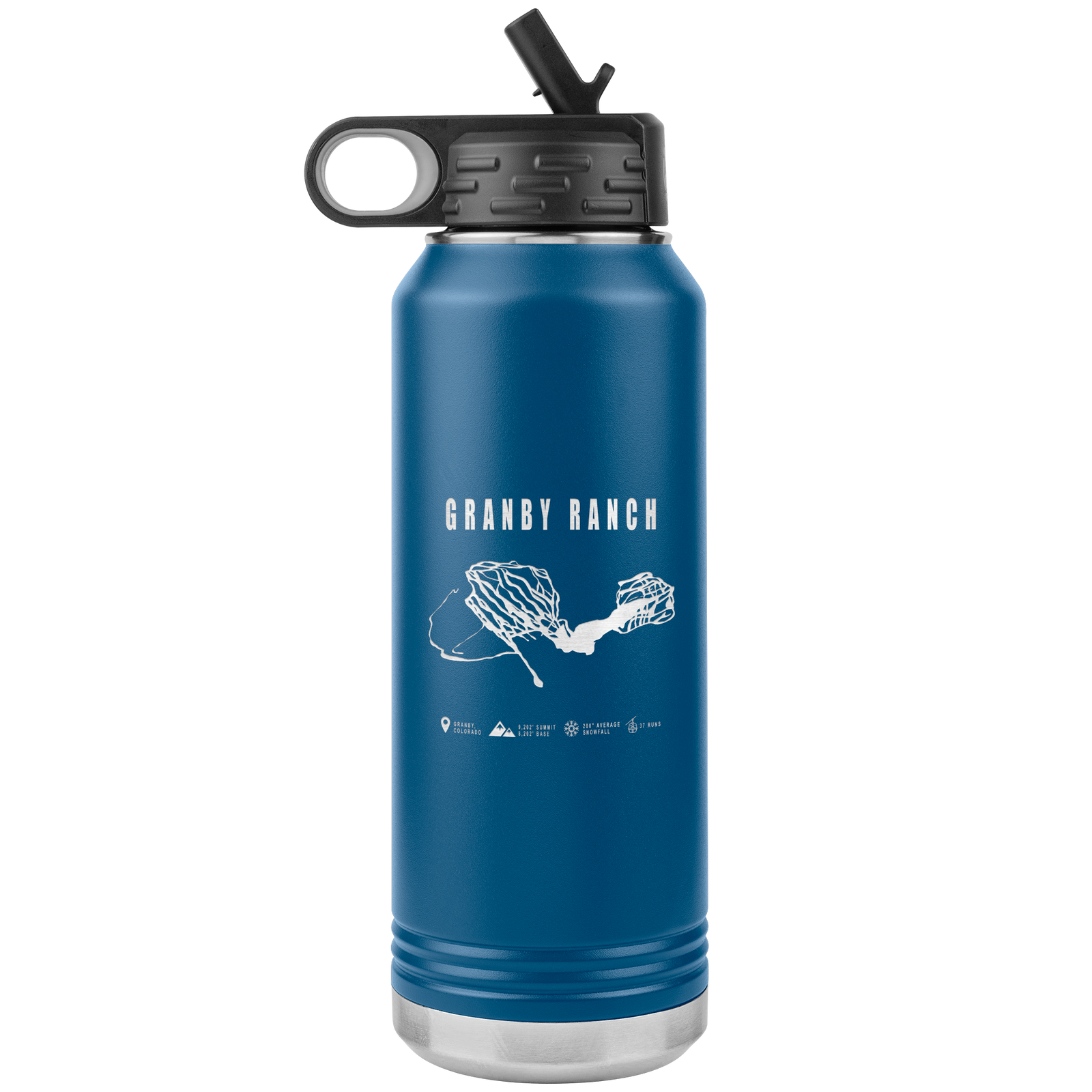 Granby Ranch Colorado Ski Trail Map 32oz Water Bottle Tumbler - Powderaddicts