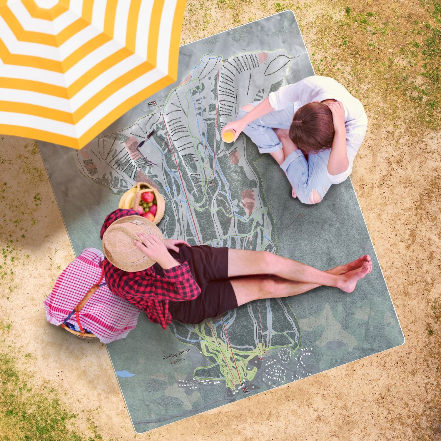 Kicking horse, British Columbia Ski Resort Map Printed Beach Towel - Powderaddicts