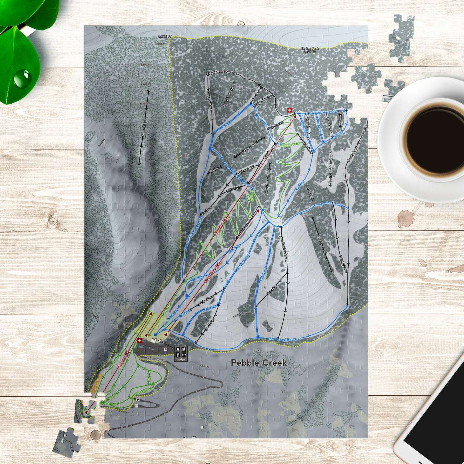 Pebble Creek, Idaho Ski Trail Map Puzzle - Powderaddicts