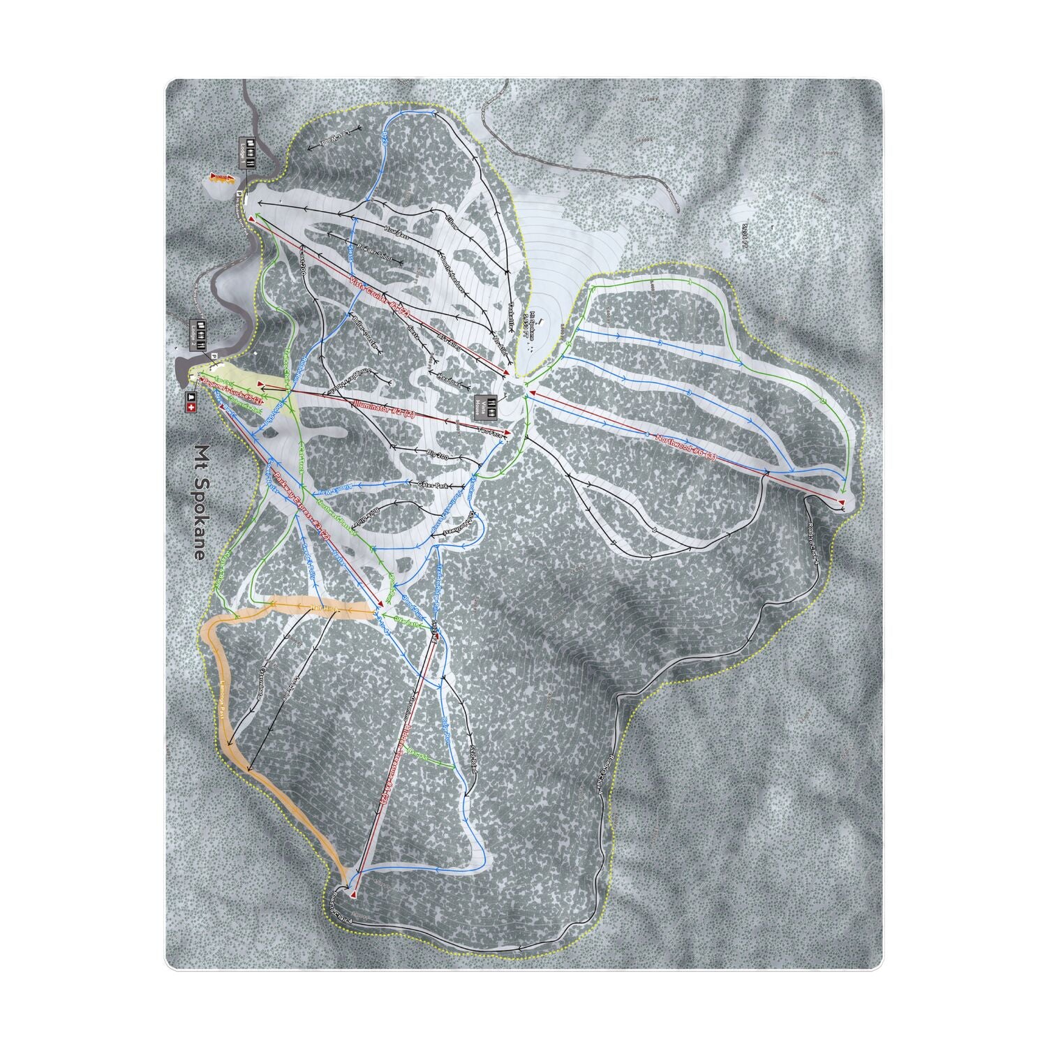 Mt Spokane, Washington Ski Resort Map Printed Beach Towel - Powderaddicts