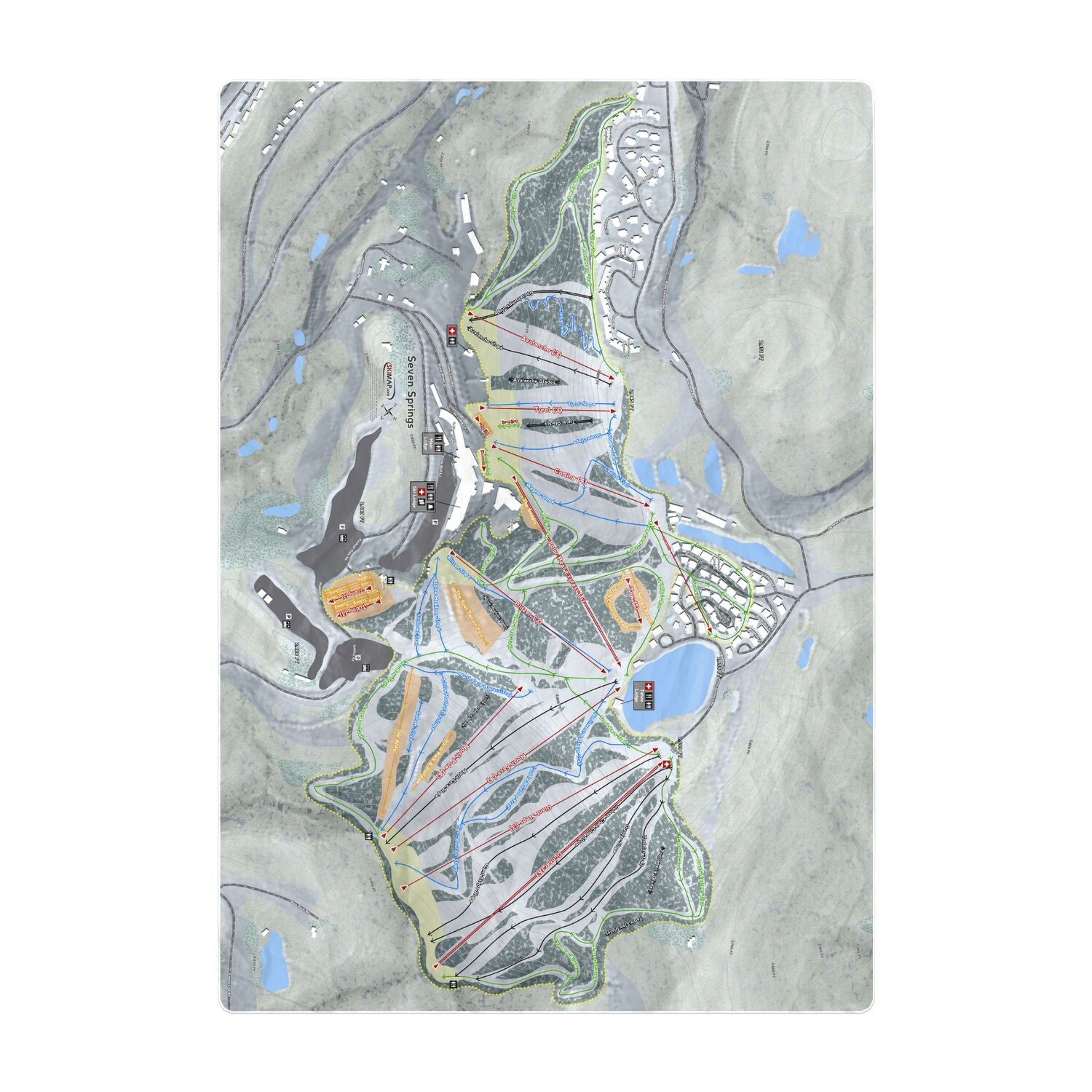 Seven Springs, Pennsylvania Ski Resort Map Printed Beach Towel - Powderaddicts