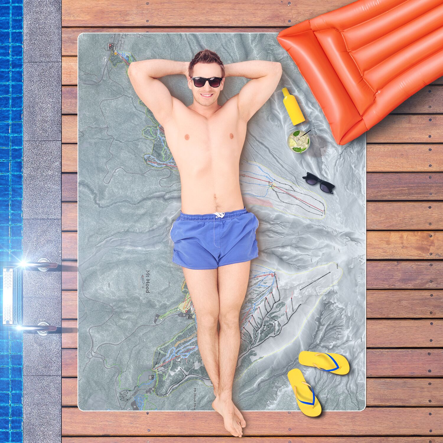 Mt Hood, Oregon Ski Resort Map Printed Beach Towel - Powderaddicts