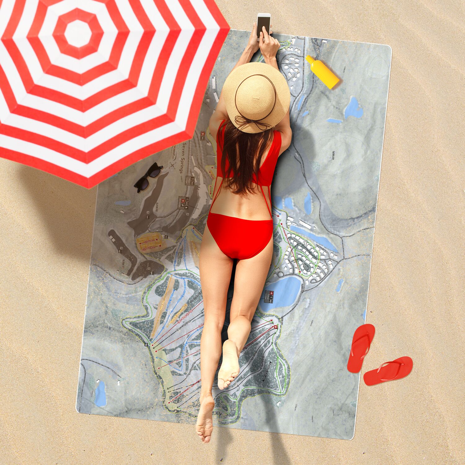 Seven Springs, Pennsylvania Ski Resort Map Printed Beach Towel - Powderaddicts