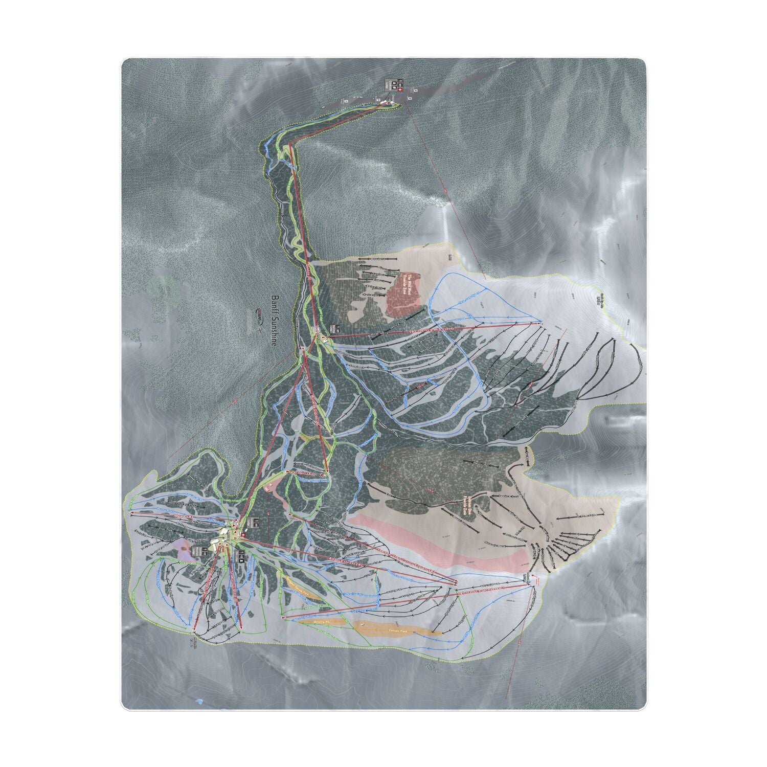 Banff Sunshine, Alberta Ski Resort Map Printed Beach Towel - Powderaddicts