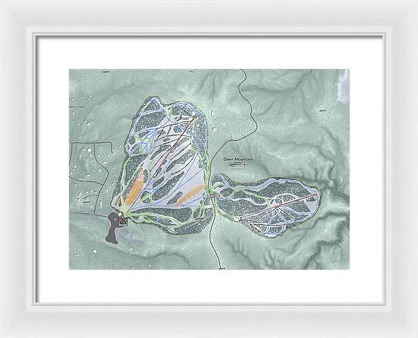 Deer Mountain Ski Trail Map - Framed Print - Powderaddicts
