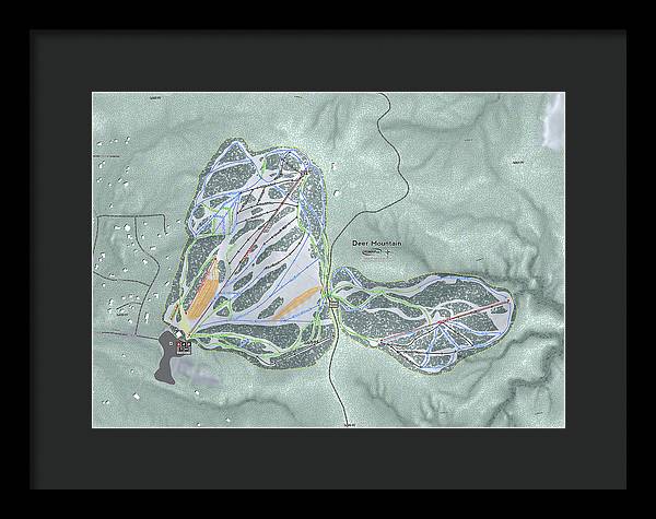 Deer Mountain Ski Trail Map - Framed Print - Powderaddicts