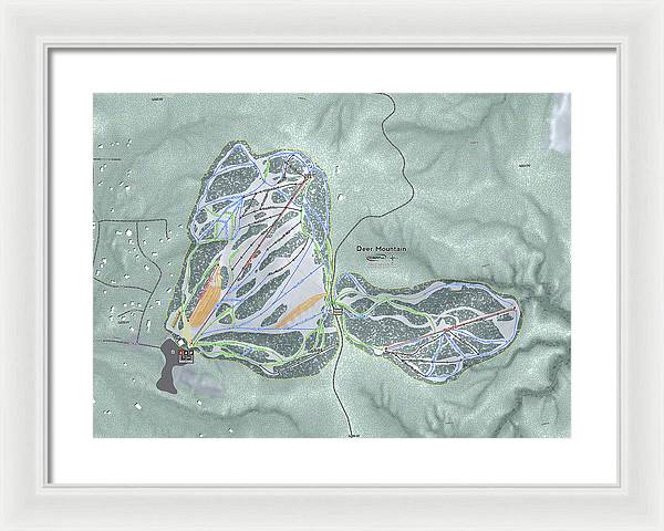 Deer Mountain Ski Trail Map - Framed Print - Powderaddicts