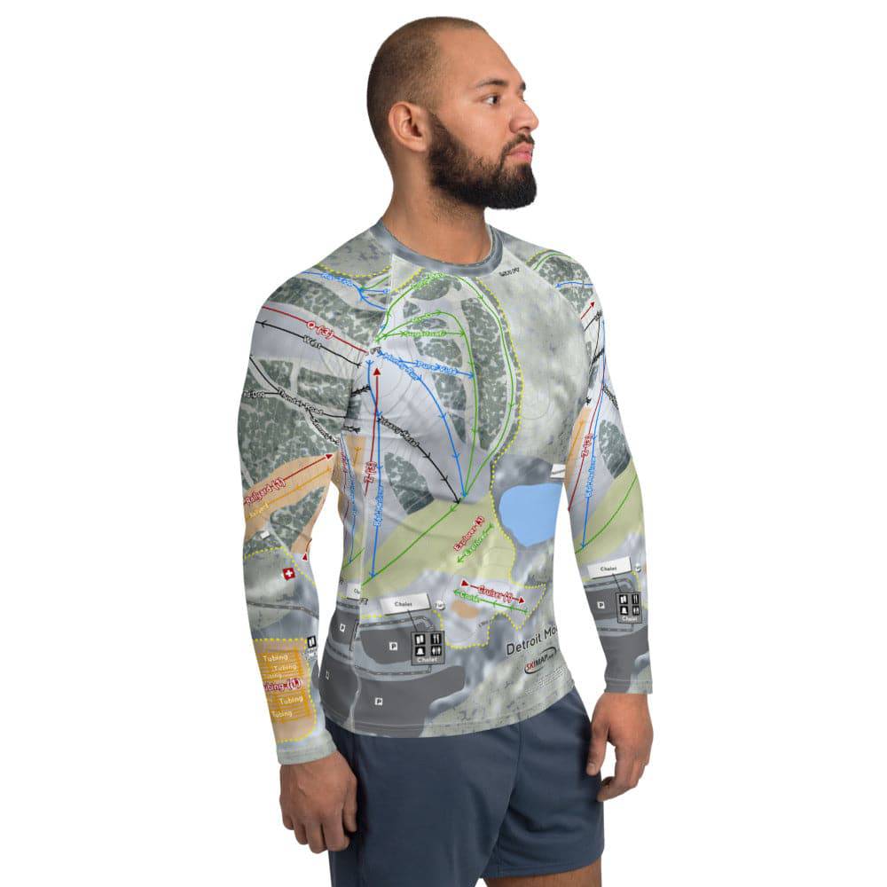 Detroit Mountain, Minnesota Ski Trail Map Men's Base Layer Top - Powderaddicts