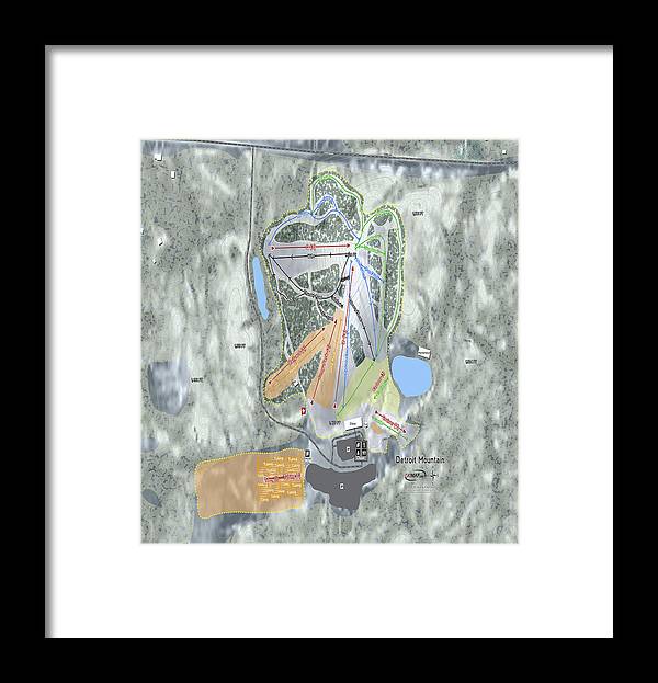 Detroit Mountain Ski Trail Map - Framed Print - Powderaddicts