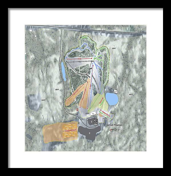 Detroit Mountain Ski Trail Map - Framed Print - Powderaddicts